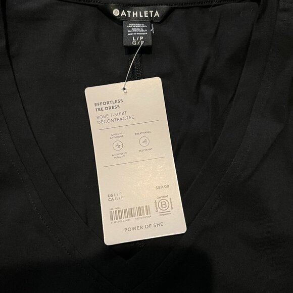 ATHLETA Effortless Tee Dress - Black - New with tags - Size Large Petite  LP - Picture 10 of 11